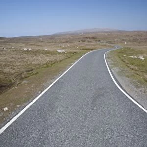 Single track road through moorland to Eshaness, Mainland, Shetland Islands, Scotland, June