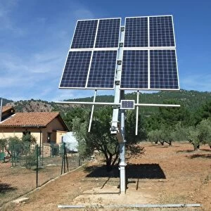 Solar energy panels, providing energy for eco-house, newly built detached dwelling, Albacete, Castilla la Mancha