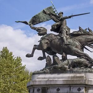 Statue of Joan of Arc riding horse, Chinon, Indre-et-Loire, Central France, September