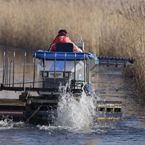 Truxor DM 5000 amphibious machine, controlling reedbed growth by cutting reeds back to keep water channels clear