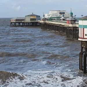 Victorian pier in seaside resort town, North Pier, Blackpool, Lancashire, England, january