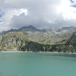 View of alpine glacial lake habitat, Italian Alps, Italy, july