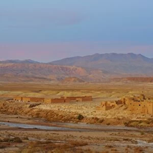 View of ancient ksar ('fortified city') with kasbahs, Ait Benhaddou, Ounila River, Souss-Massa-Draa, Morocco, january