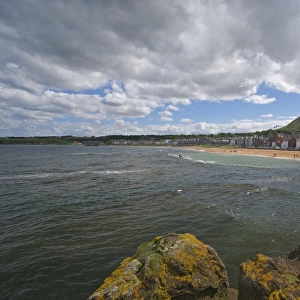 View across bay towards seaside town, North Berwick, Firth of Forth, East Lothian Scotland