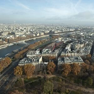 View over city and river, viewed from Eiffel Tower, River Seine, Paris, France, November