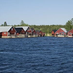View of coastal fishing village, Sikhjalma, Baltic Sea, Uppland, Sweden, may