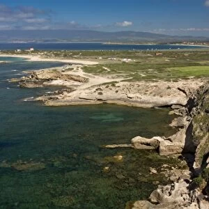 View of coastline, Cabo Mannu Headland, Sinis Peninsula, Sardinia, Italy, April