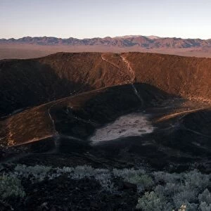 View of extinct cinder cone volcano crater, Amboy Crater, Mojave Desert, California, U. S. A