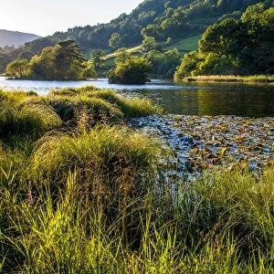 View of lake in evening sunlight, Rydal Water, Rothay Valley, Ambleside, Lake District N. P. Cumbria, England, August