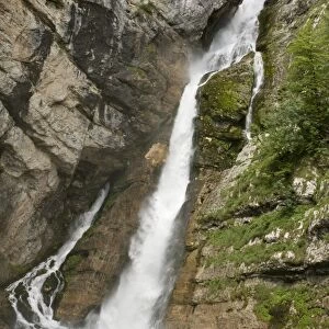 View of mountain river waterfall, Slap Savica Waterfall, Sava Bohinjka, Sava River, Triglav N. P
