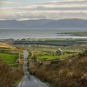 View of road and coastal village, Dunquin, Dingle Peninsula, County Kerry, Munster, Ireland, November
