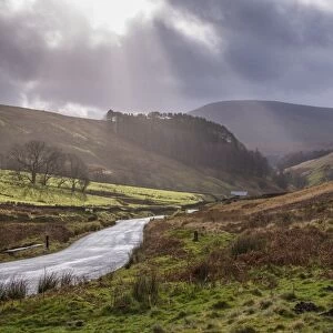 View of road in moorland habitat, looking towards Sykes, Trough of Bowland, Forest of Bowland, Lancashire, England