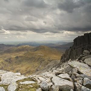 View of rocks on summit of mountain, Glyder Fach, Glyderau, Snowdonia, Conwy, Wales, may