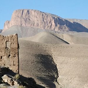 View of ruined tower, Dades Valley, Atlas Mountains, Morocco, February