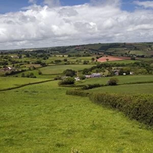 View of rural landscape with pasture and hedgerows, near Stockleigh Pomeroy, Tiverton, Devon, England, may