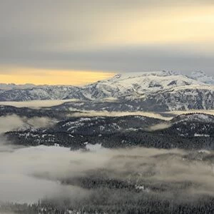 View of snow covered mountains, looking from Mount Washington Alpine Resort, Strathcona Provincial Park