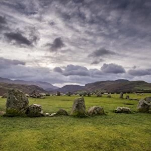 View of stone circle, Castlerigg Stone Circle, near Keswick, Lake District N. P. Cumbria, England, November