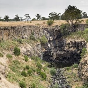 View of waterfall with no water due to drought, Lal Lal Falls, Moorabool River, Lal Lal, Victoria, Australia, February