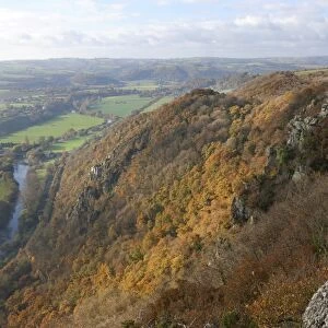 View of wooded massif and river valley, Pain de Sucre, River Orne, Orne Valley, Clecy, Suisse-Normande, Normandy