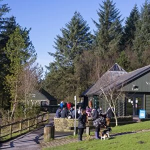 Visitors outside visitor centre, Bowland Visitor Centre, Beacon Fell Country Park, Forest of Bowland, Lancashire