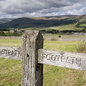 Wooden Footpath sign post on public footpath, near Hawes, Wensleydale, Yorkshire Dales N. P