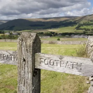 Wooden Footpath sign post on public footpath, near Hawes, Wensleydale, Yorkshire Dales N. P Wooden Footpath sign post on public footpath, near Hawes, Wensleydale, Yorkshire Dales N. P