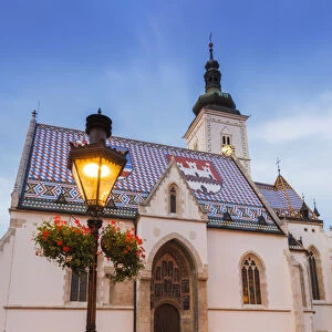 Evening light on Saint Marks Church in old town Gradec, Zagreb, Croatia