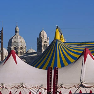 France, Provence, Bouches du Rhone, Marseille, Cathedral la Mojor, circus tent