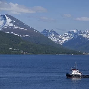 Norway, Tromso. Gateway to the Arctic located above the Arctic Circle. Views sailing