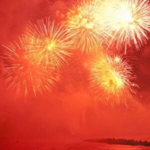 Quebec City, Quebec, Canada. Fireworks at Parc de la Chute-Montmorency (Montmorency Falls Park)