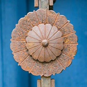 Rusted metal decoration, Taos, New Mexico, USA