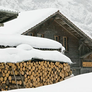 SWITZERLAND-Bern-LAUTERBRUNNEN: Wood Pile / Winter