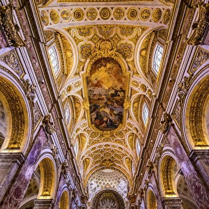Tall Arches Nave Ceiling Frescos Saint Louis of French Basilica Church, Rome, Italy