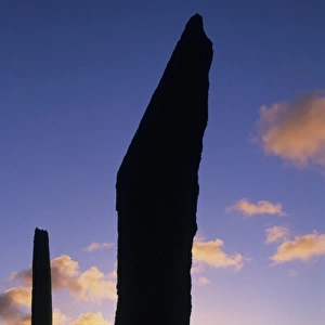 United Kingdom, Scotland, Orkney Islands, Stones of Stenness Neolithic Stone Circle at sunset