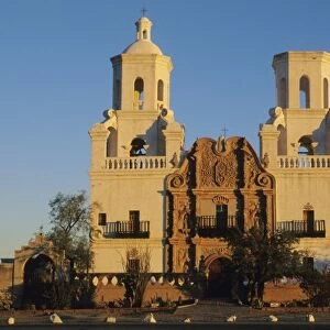 USA, Arizona, Xavier Del Bac Mission, near Tucson, sunrise on classic architecture