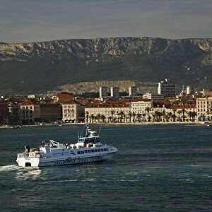 View of Split, Croatia from boat in Adriatic Sea