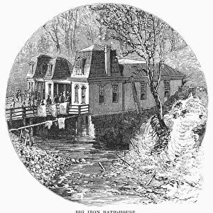 ARKANSAS: HOT SPRINGS, 1878. Bathhouse on Big Iron Spring, Hot Springs, Arkansas. Wood engraving, American, 1878