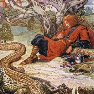 ARTHUR: QUESTING BEAST. King Arthur and the Questing Beast: illustration from a