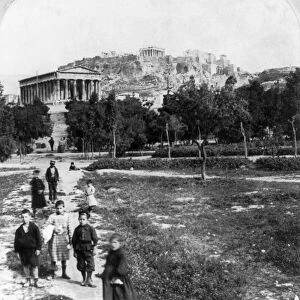 ATHENS: ACROPOLIS, c1901. Group of children before the Temple of Theseus and the