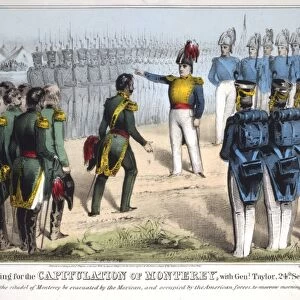 BATTLE OF MONTERREY, 1846. Mexican General Pedro de Ampudia surrendering to General