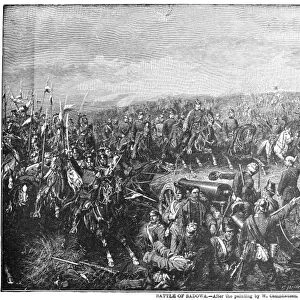 BATTLE OF SADOWA, 1866. The Battle of Sadowa (also known as Koeniggratz), 3 July 1866. Wood engraving after the painting by Wilhelm Camphausen (1818-1885)