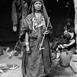 BEDOUIN WOMAN, c1910. A Bedouin woman of the Adwan tribe. Photograph, c1910