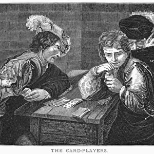 CARD PLAYERS, c1594. Wood engraving, 19th century, after the painting (c1594) by Caravaggio