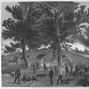 CIVIL WAR: ANTIETAM, 1862. Gallant charge of General Burnsides division at the bridge at Antietam, Maryland, 17 September 1862. Steel engraving, 19th century