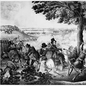 DEATH OF TECUMSEH, 1813. The death of the Shawnee chief Tecumseh at the Battle of the Thames