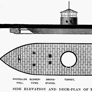 Side elevation and deck plan of John Ericssons ironclad steam batter USS Monitor