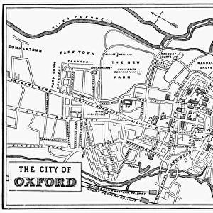 ENGLAND: MAP OF OXFORD. Map of Oxford, England, including the campus of Oxford University