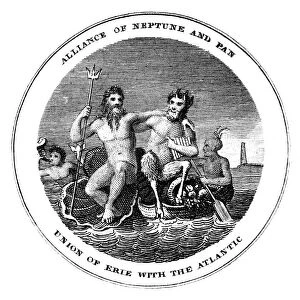 ERIE CANAL OFFICIAL BADGE. Used at the Canal Celebration in 1825. Line engraving, 1825
