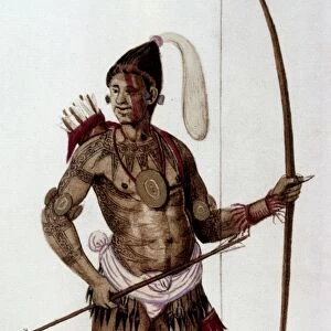 FLORIDA NATIVE AMERICAN, 1585. Native American man of Florida. Watercolor, c1585