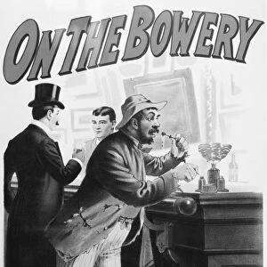 A gentleman shares space with a Bowery bum at the bar of a saloon in New York. Lithograph, American, 1894
